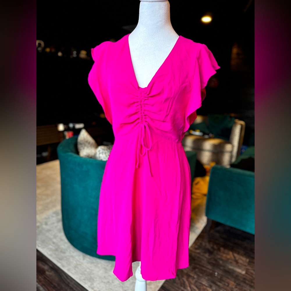 Pink, knee length, short sleeve dress
